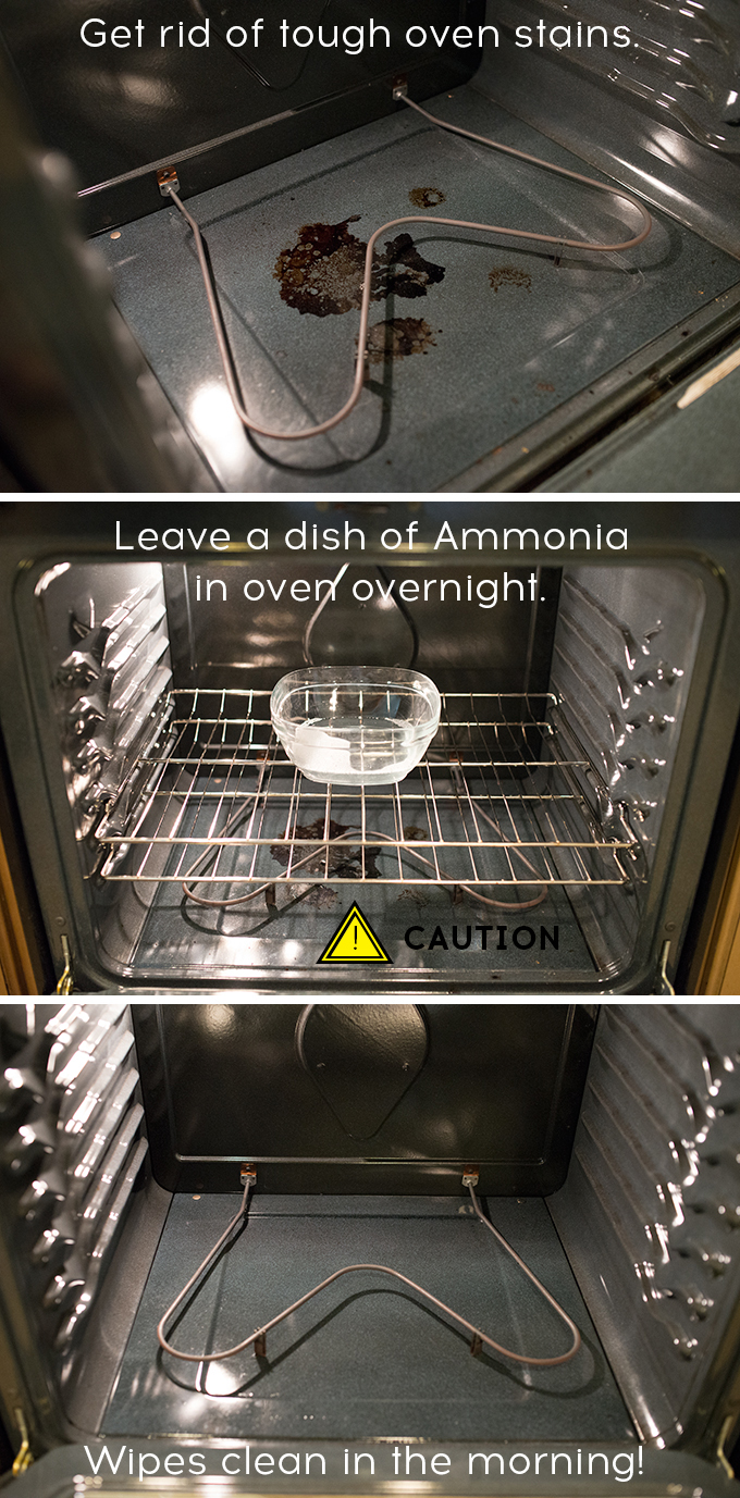 How to clean burnt on food in the oven. Ammonia is powerful stuff, take caution!