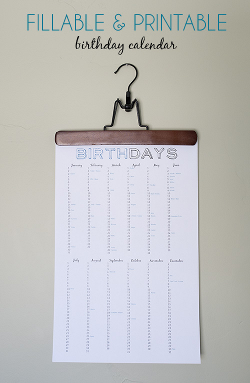 Free Fillable Printable Birthday Calendar Pin